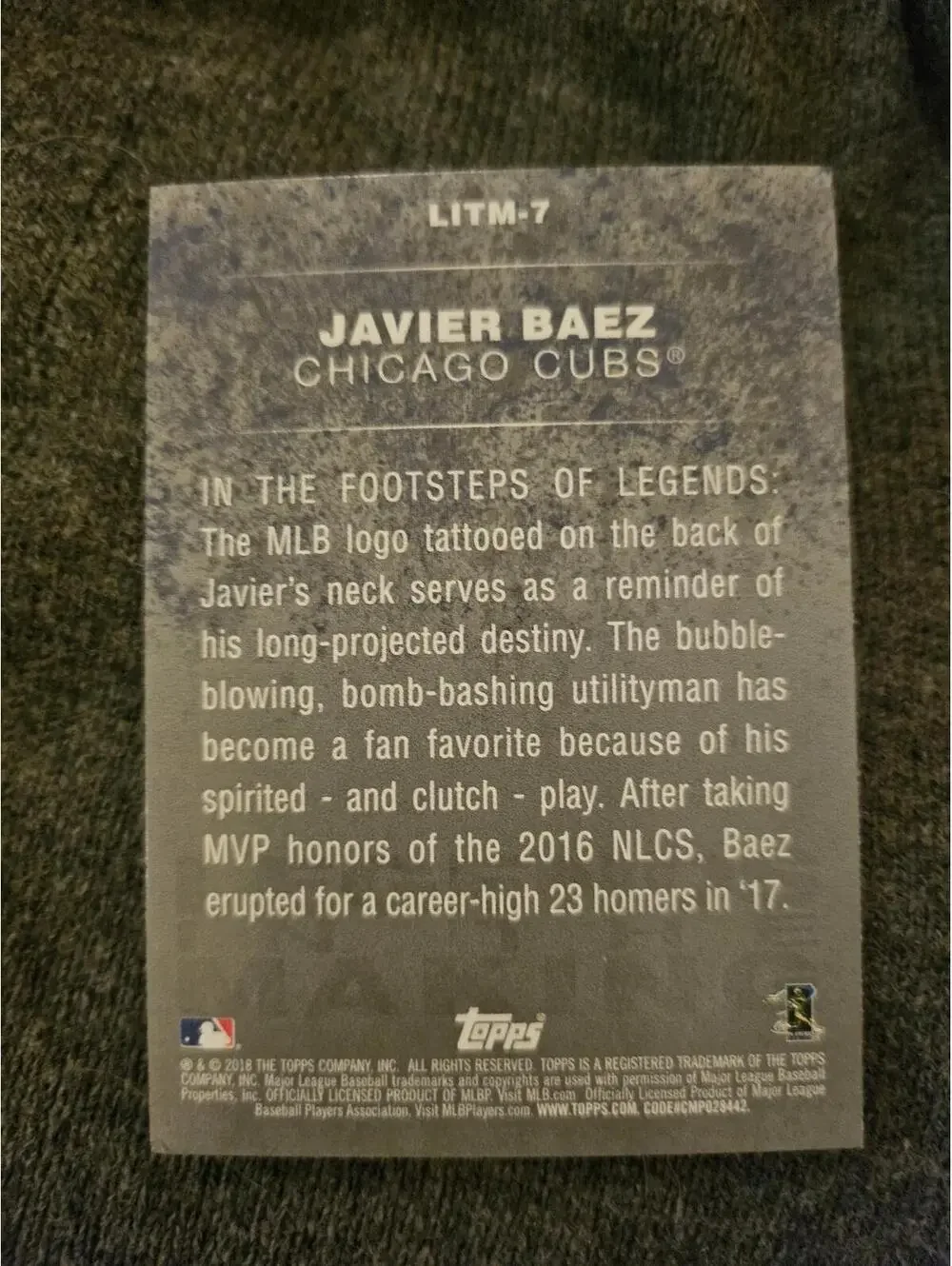2018 Topps Legends in the Making Black  #LITM-7  - Javier Baez  - RAW Mint - Picture 2 of 2